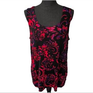 CHICO’S Travelers Size 3 Or US 16 Tank Top FLORAL Black Red Pink Purple Slinky